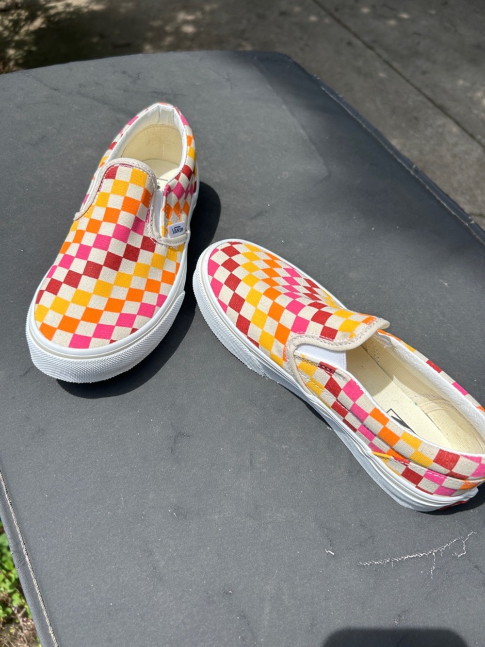 Vans Kids Slip-On Checkerboard Sneakers - Pink, Orange, Yellow - Picture 2 of 7